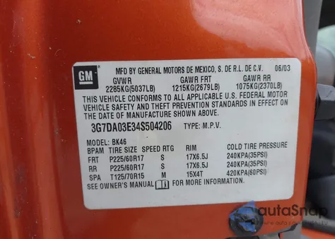 2004 Pontiac Aztek z USA, uszkodzony, nr VIN 3G7DA03E34S504206